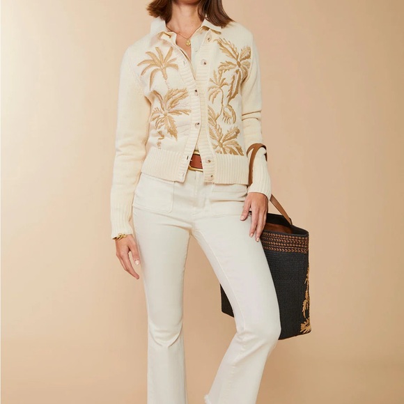 Spartina 449 Marlena Embroidered Cardigan Alabaster Palms - Picture 2 of 9